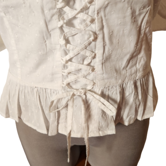SWISS DOT ☆ WHITE LACE UP  ☆ SWEETHEART PEASANT TOP ☆ 3x ☆ NWT - Picture 4 of 9